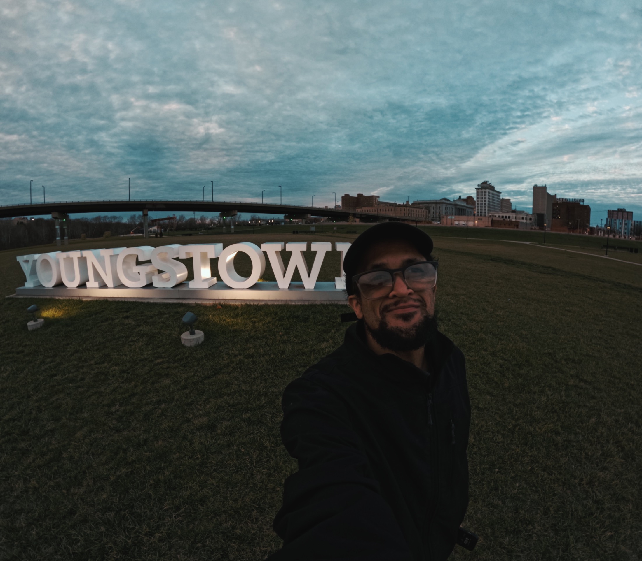 Manuel in Youngstown at blue hour